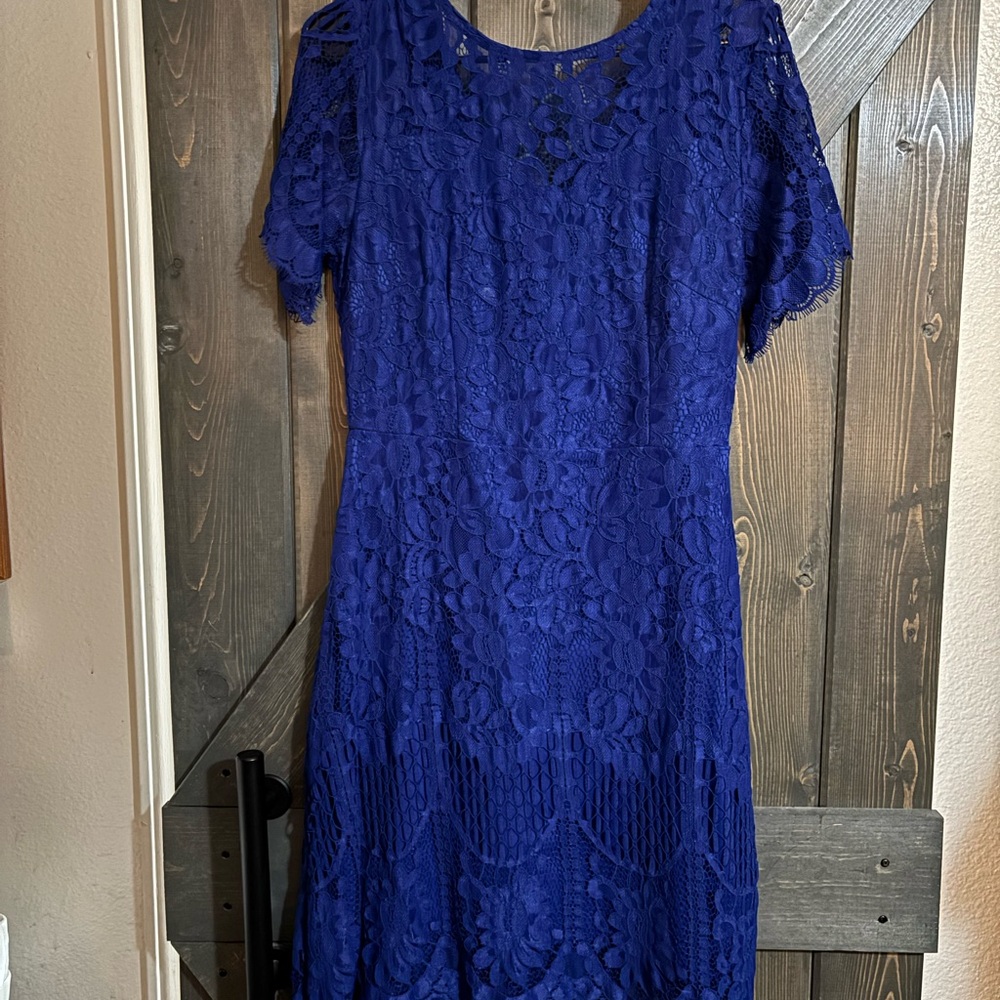 Blue A-line Midi Dress with Flutter Sleeves